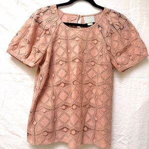 Anthropology Maeve - Short Puff Sleeves Lace Top [S]